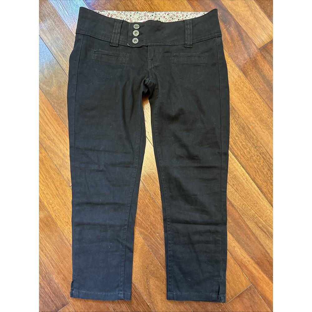 Vintage Y2K Bongo Capri Pants Super Low Rise Black Tiny Zipper